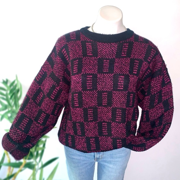 v i n t a g e :: Slouchy Geometric Intarsia Grandpa Knit...